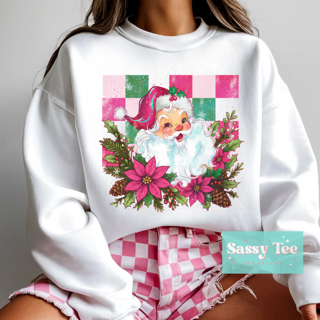 RETRO CHECKERED SANTA POINSETTIA PINK **Preorder/Restock Ships in Est. 5-10 biz days**