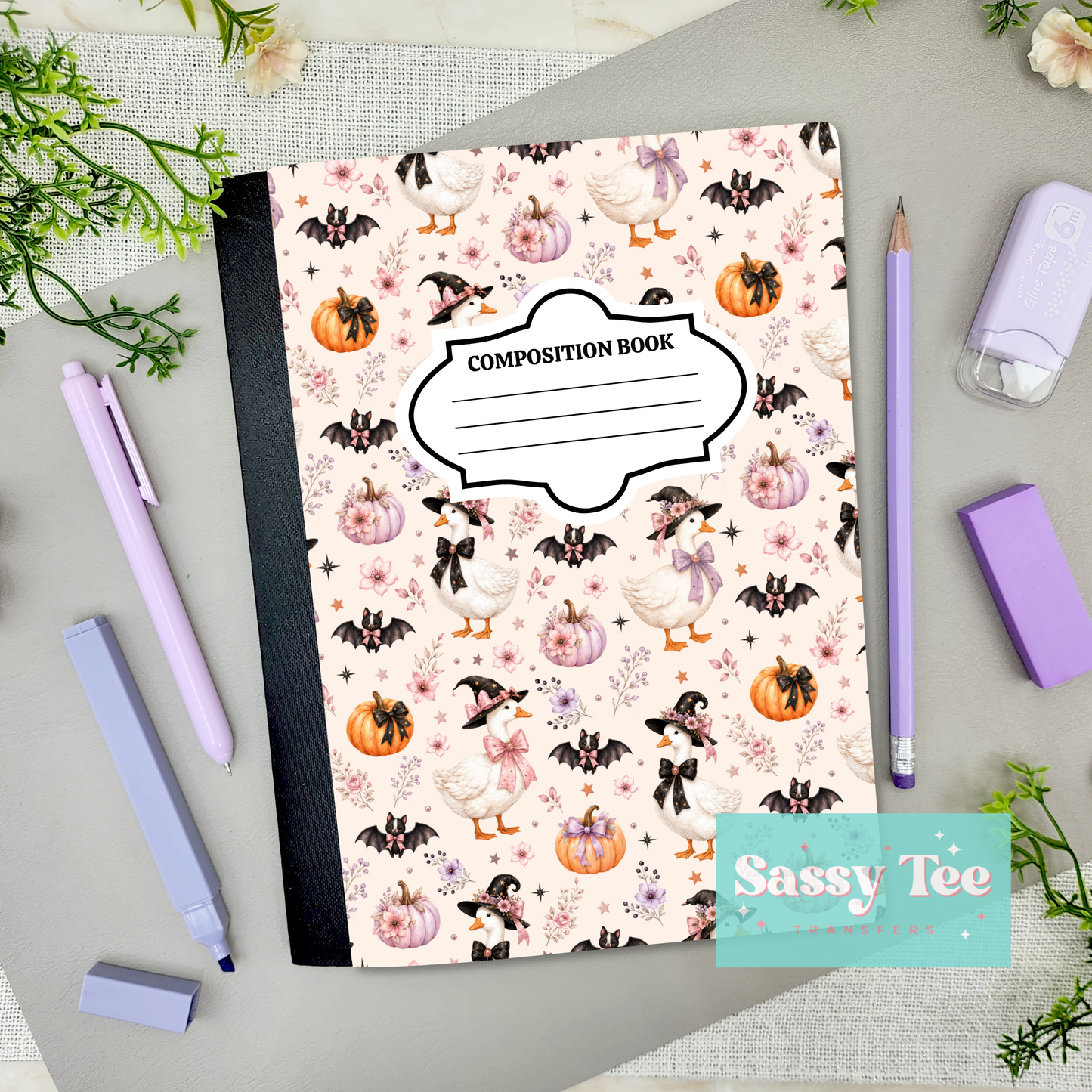 CUTE FALL GOOSE FLORAL PUMPKINS BATS Peel + Stick Notebook Cover SET