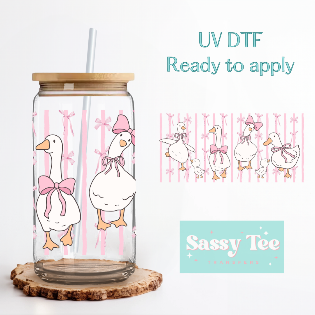 PREPPY PINK GOOSE BOWS UV DTF *DOUBLE SIDED* CUP WRAP **Preorder/Restock Ships in 5-10 biz days**