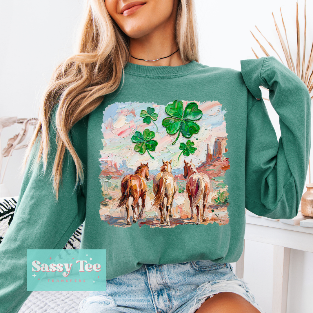 WESTERN HORSES ST. PATTY CLOVER **Preorder/Restock Ships in 5-10 biz days**