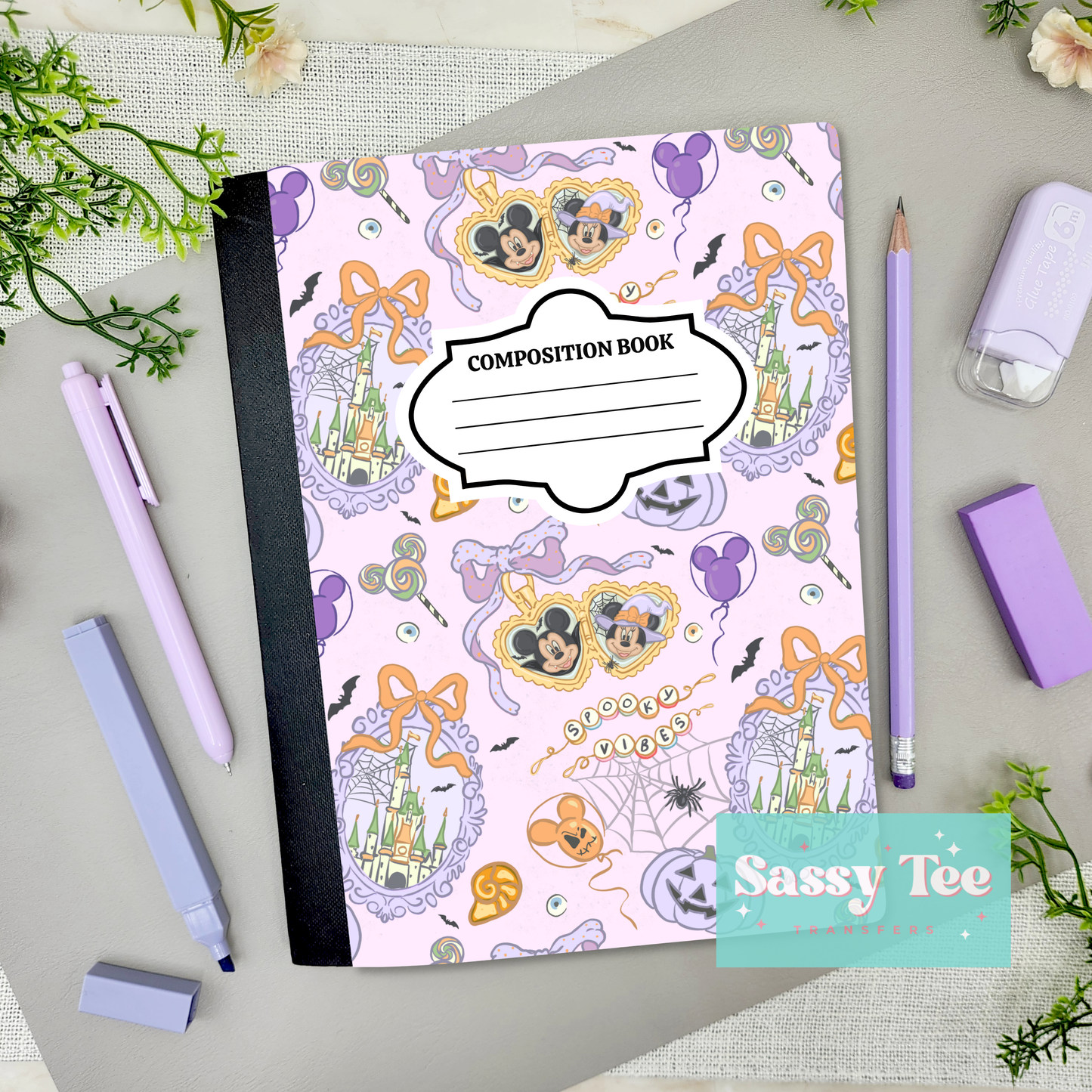 MOUSE HALLOWEEN PINK PURPLE FRAMES MAGIC Peel + Stick Notebook Cover SET