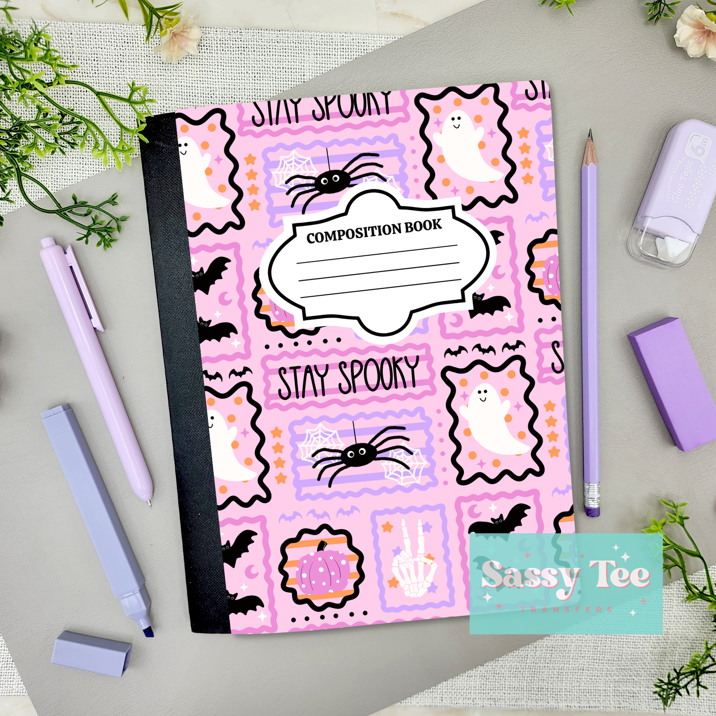 STAY SPOOKY PINK PURPLE SPIDER BATS GHOST Peel + Stick Notebook Cover SET