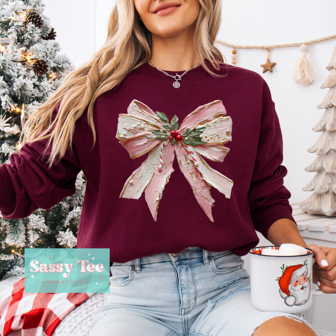 PINK CHRISTMAS BOW PAINT TEXTURE ART **Preorder/Restock Ships in Est. 5-10 biz days**