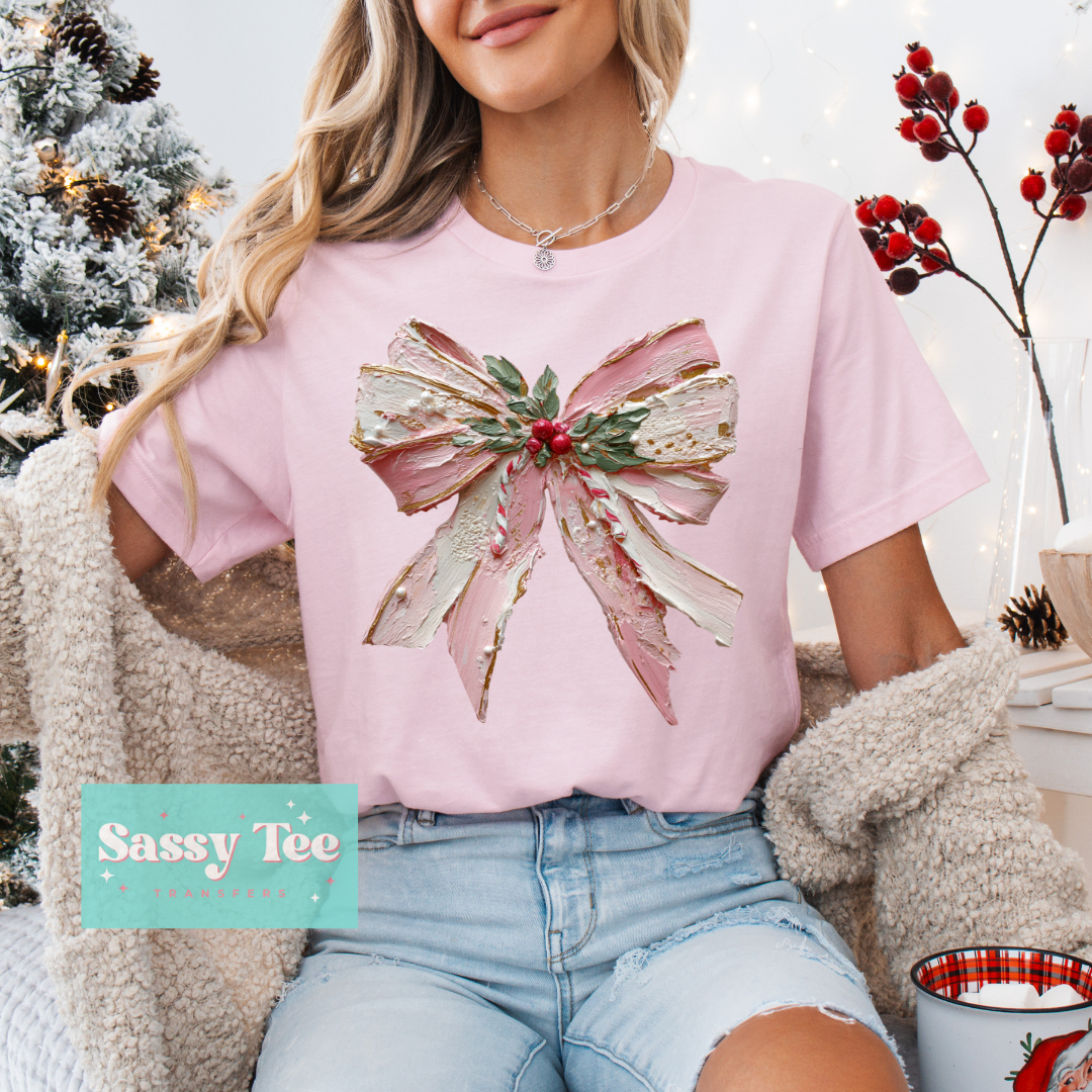 PINK CHRISTMAS BOW PAINT TEXTURE ART **Preorder/Restock Ships in Est. 5-10 biz days**