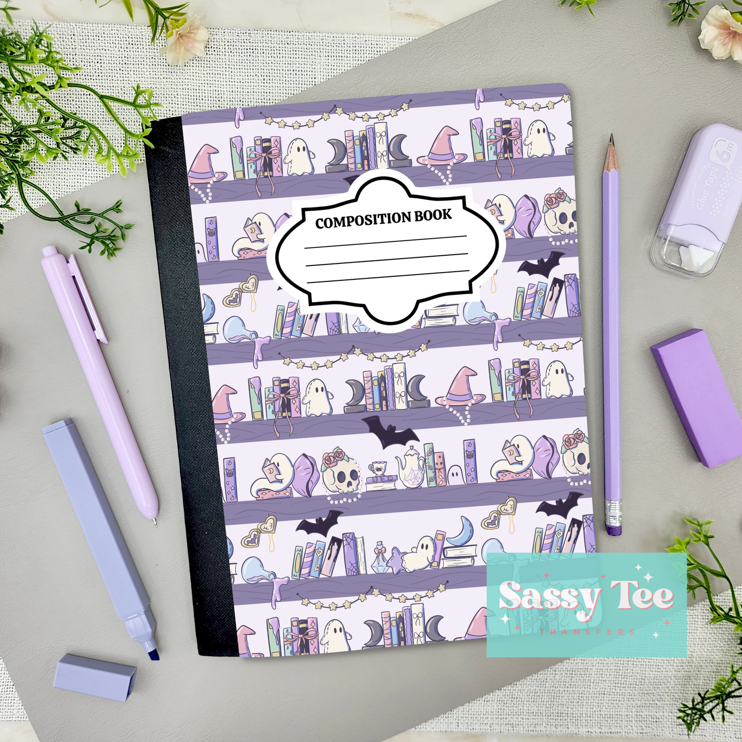 SPOOKY BOOKSHELF PURPLE Peel + Stick Notebook Cover SET