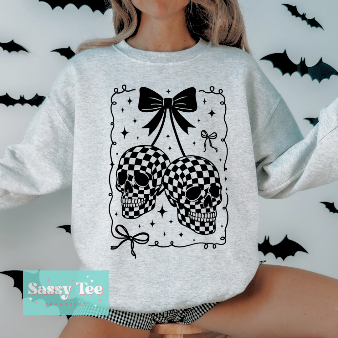 SKULLS CHERRIES RETRO CHECKERS BLACK BOW **Preorder/Restock Ships in 5-10 biz days**