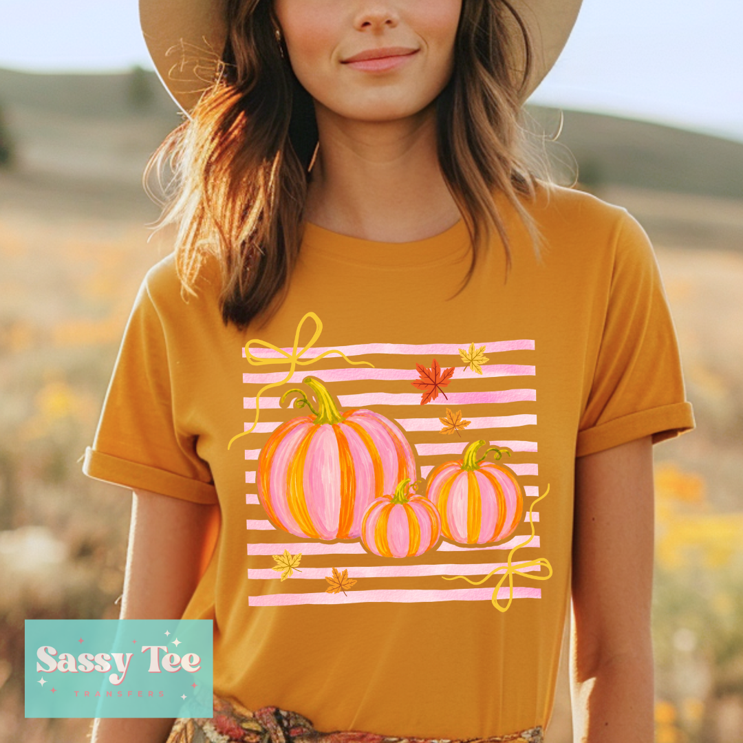 PUMPKINS PREPPY BOW PINK STRIPES **Preorder/Restock Ships in 5-10 biz days**