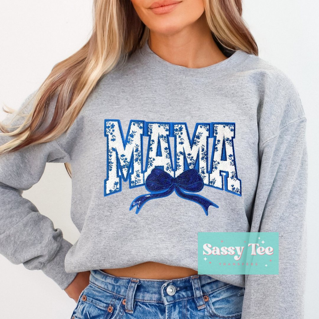 MAMA BLUE FLORAL BOW COQUETTE PATCH