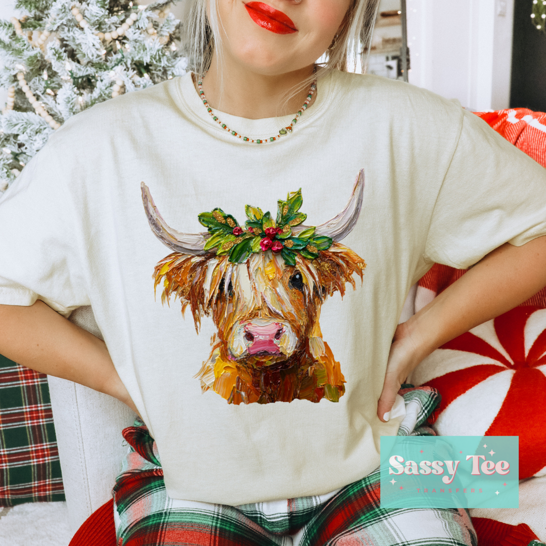 CHRISTMAS HIGHLAND COW PAINT TEXTURE **Preorder/Restock Ships in Est. 5-10 biz days**