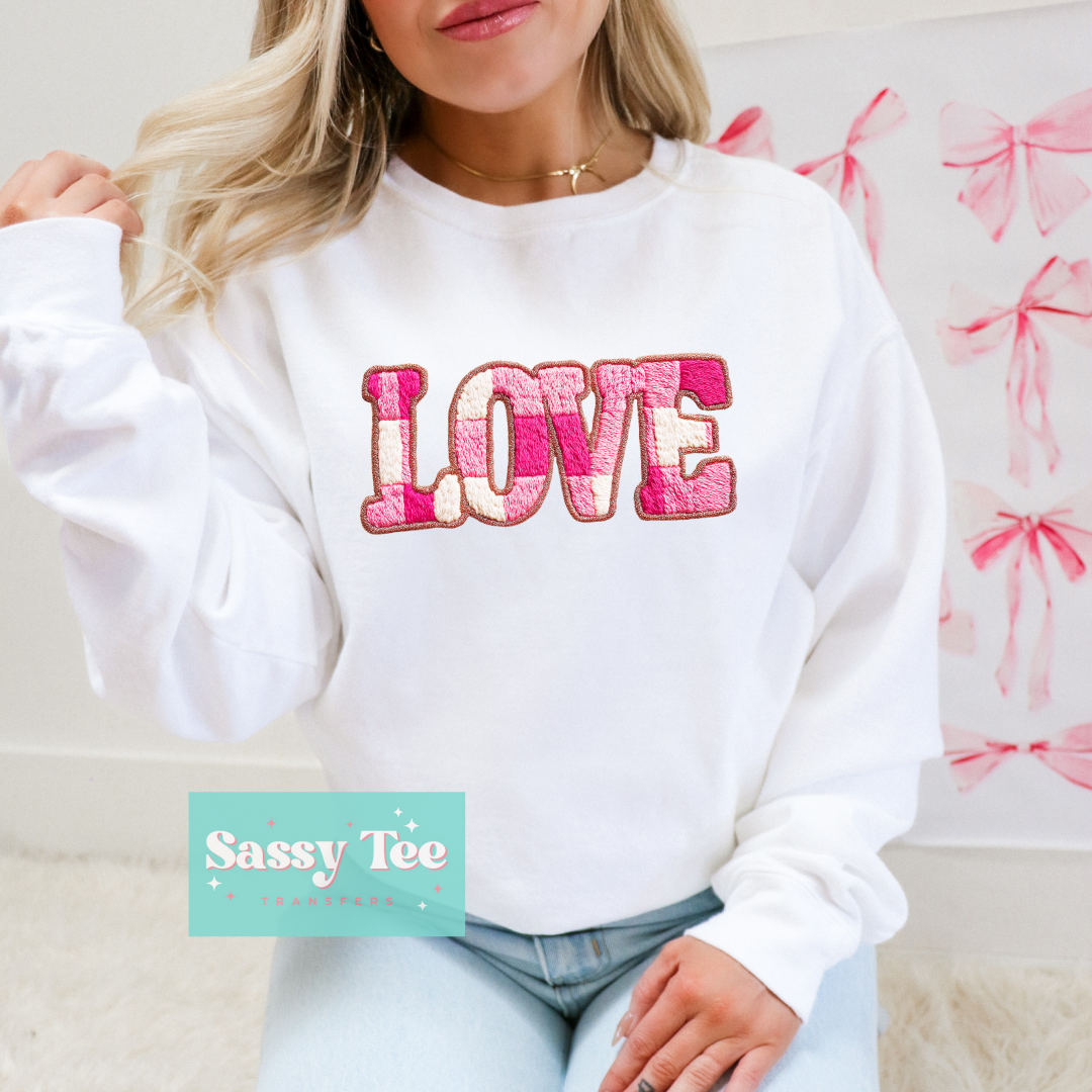 LOVE PLAID PINK FAUX YARN **Preorder/Restock Ships in 5-10 biz days**