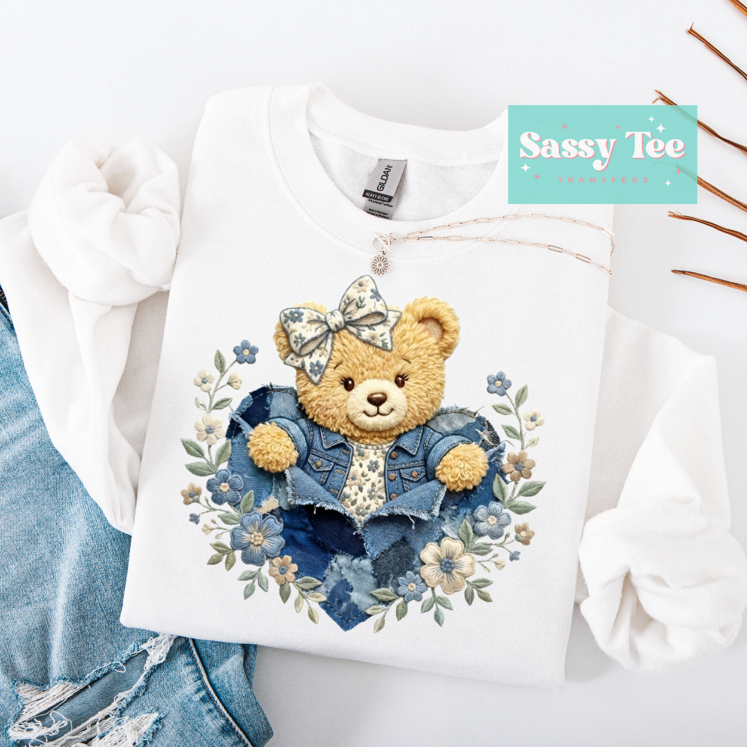TEDDY DENIM FLORAL BLUE FAUX **Preorder/Restock Ships in 5-10 biz days**
