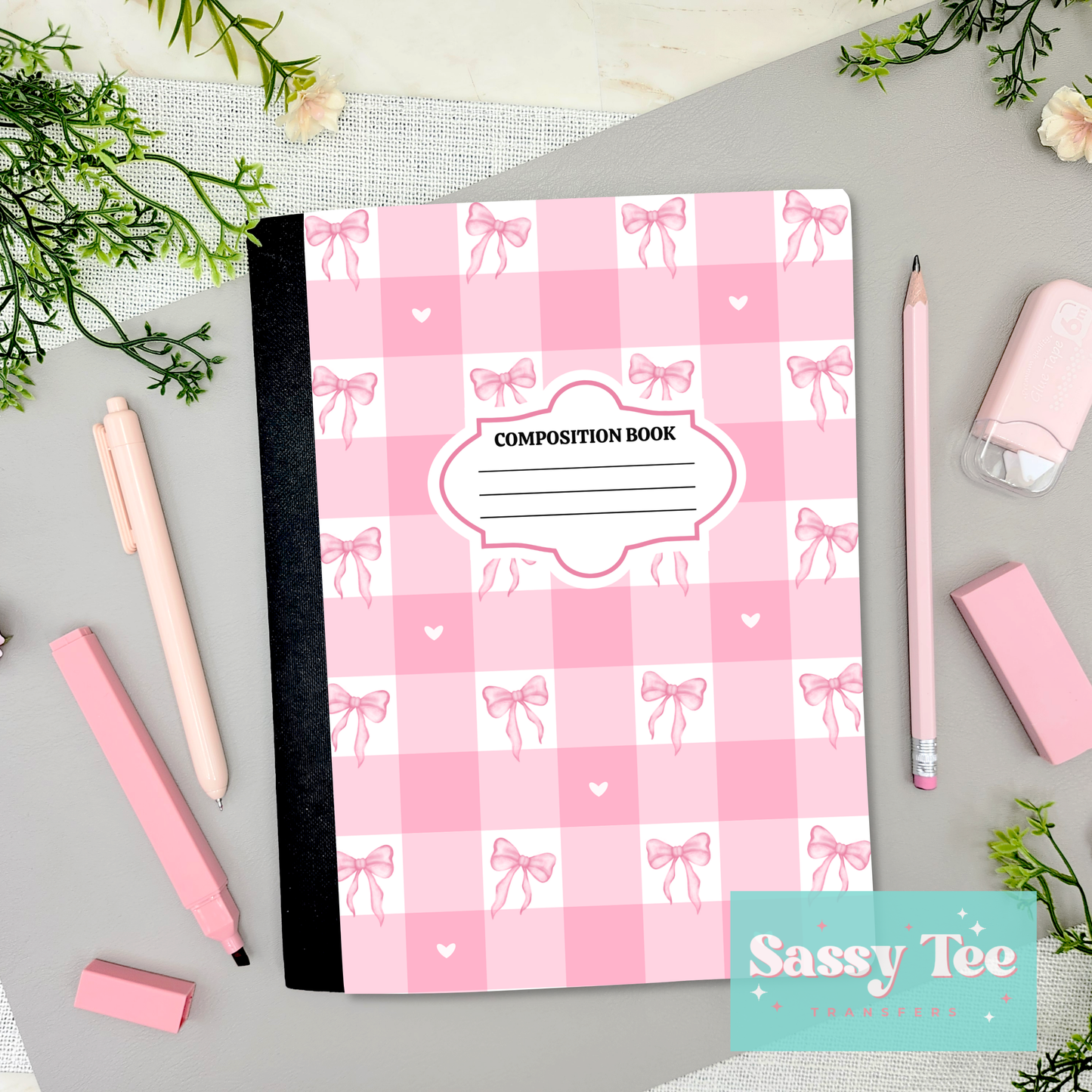 PINK PLAID BOWS Peel + Stick Notebook Cover SET