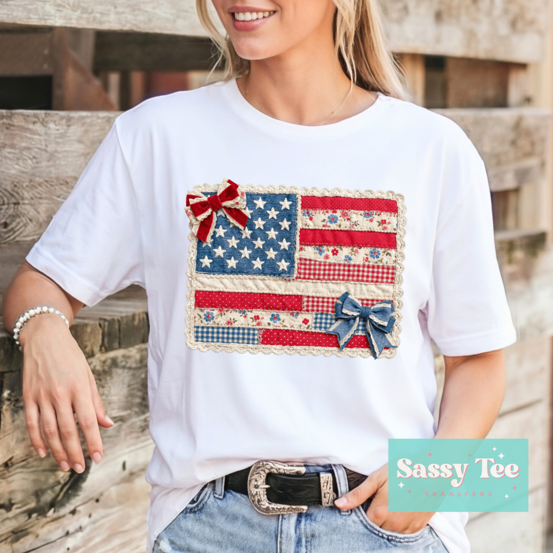 USA FLAG FAUX QUILT BOWS **Preorder/Restock Ships in 5-10 biz days**