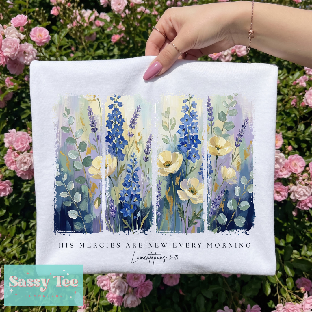 HIS MERCIES ARE NEW EVERY MORNING FAITH BLUE YELLOW FLORAL **Preorder/Restock Ships in 5-10 biz days**