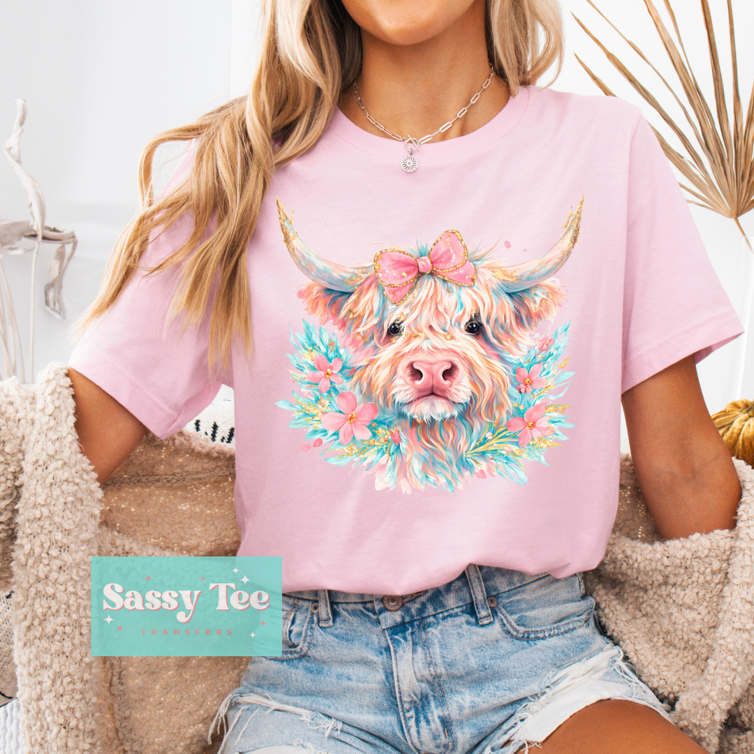 PASTEL PINK MINT GOLD HIGHLAND COW **Preorder/Restock Ships in 5-10 biz days**