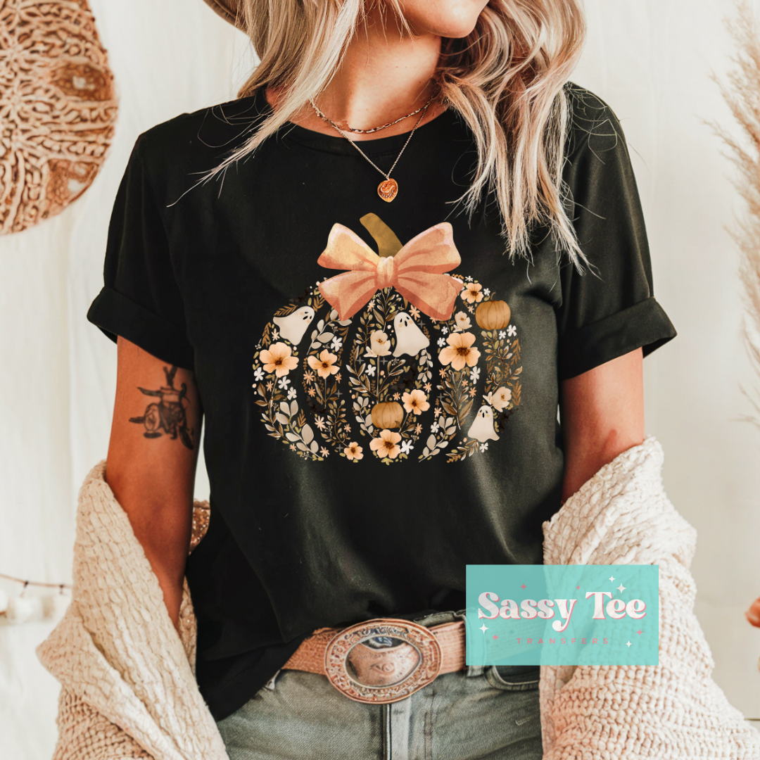 FLORAL PUMPKIN BROWN GHOST BOW **Preorder/Restock Ships in 5-10 biz days**