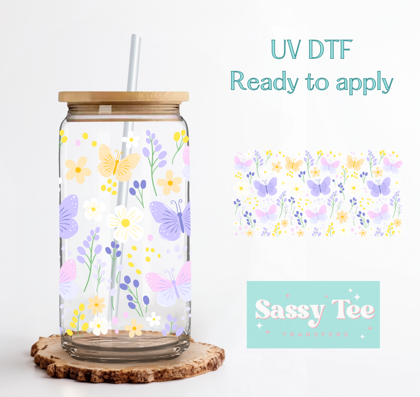 FLORAL BUTTERFLIES SPRING UV DTF CUP WRAP