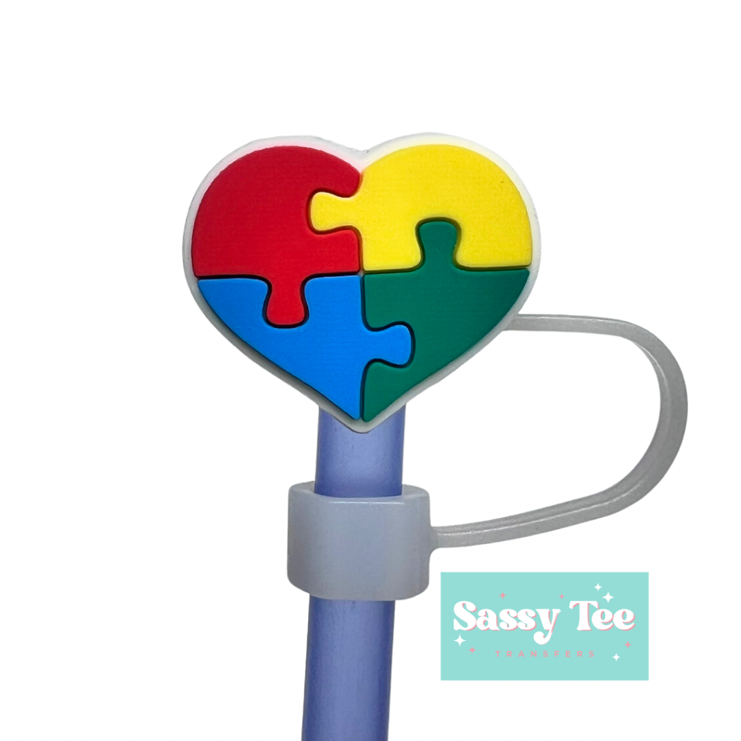 AUTISM PUZZLE HEART STRAW TOPPER Two Size options *Restock/New Size