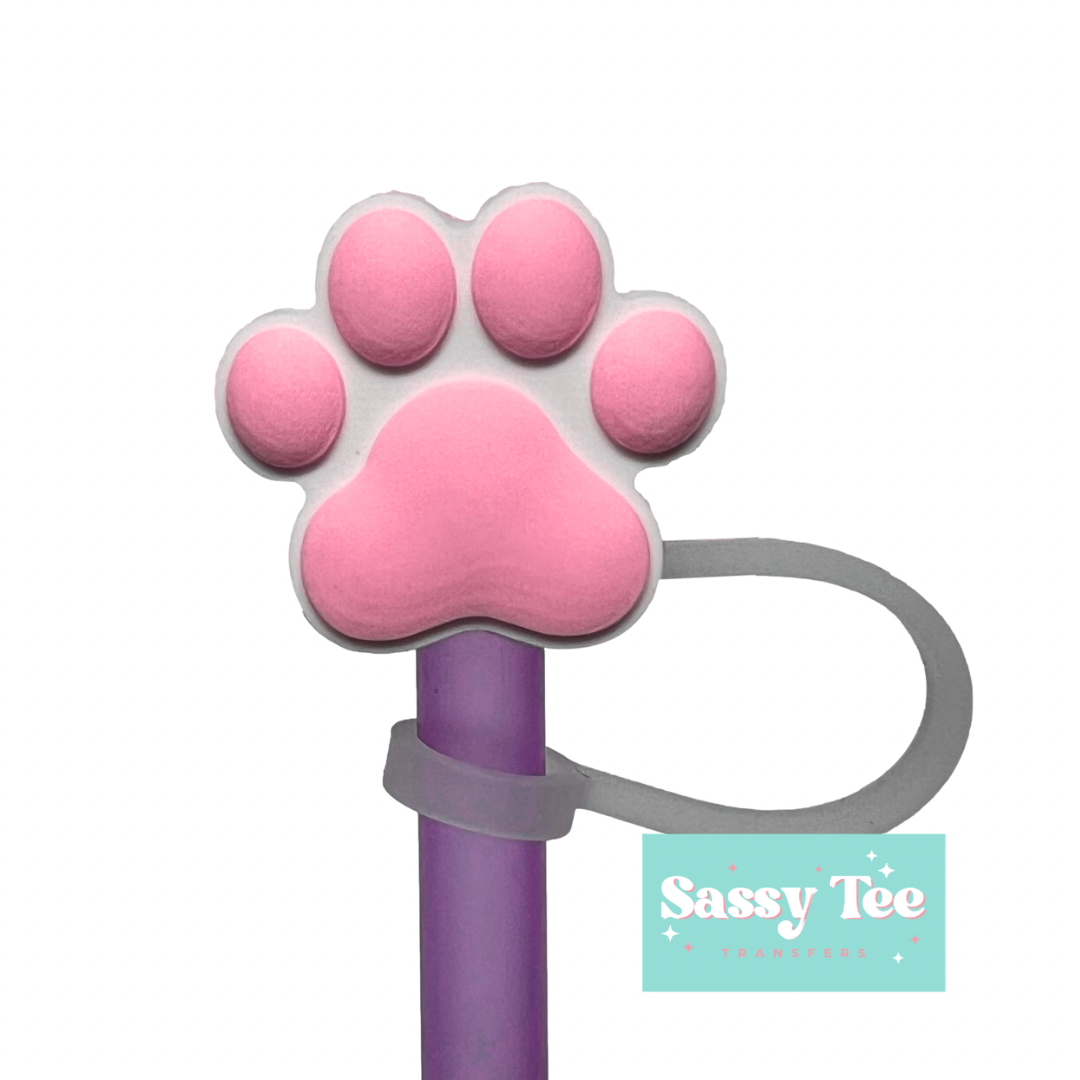PINK WHITE PAW STRAW TOPPER