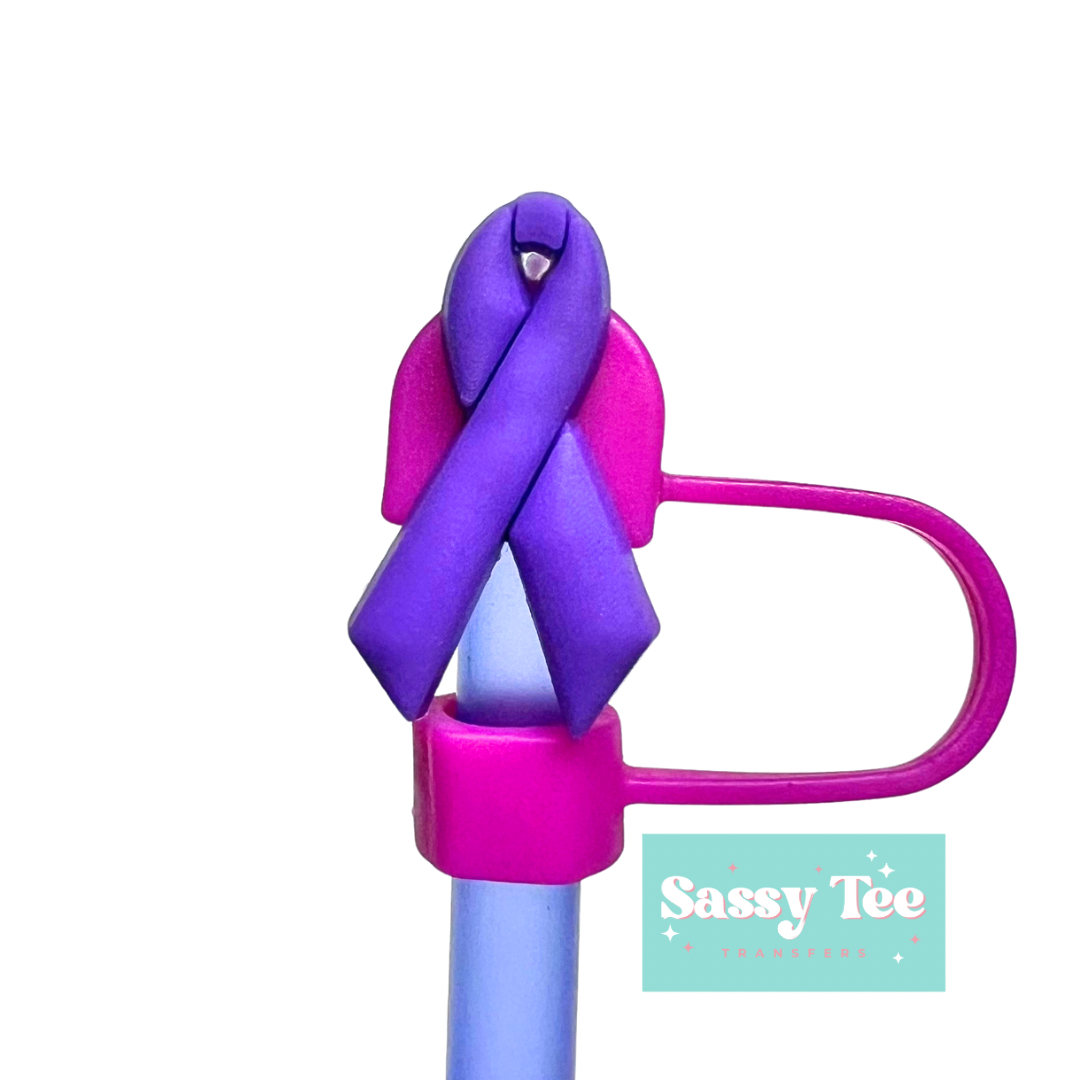 PURPLE CANCER RIBBON STRAW TOPPER
