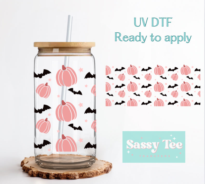 PINK PUMPKIN BATS UV DTF CUP WRAP