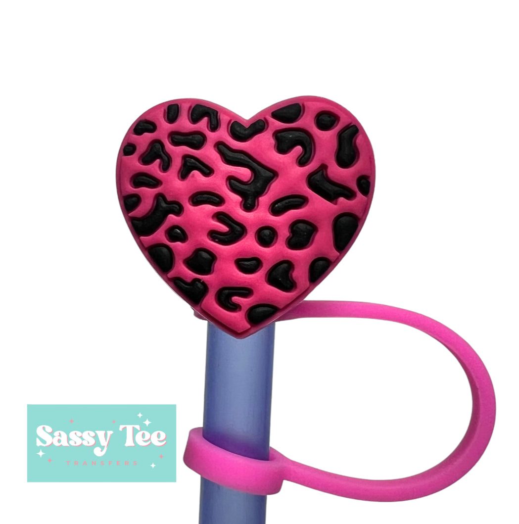 PINK COW HEART STRAW TOPPER