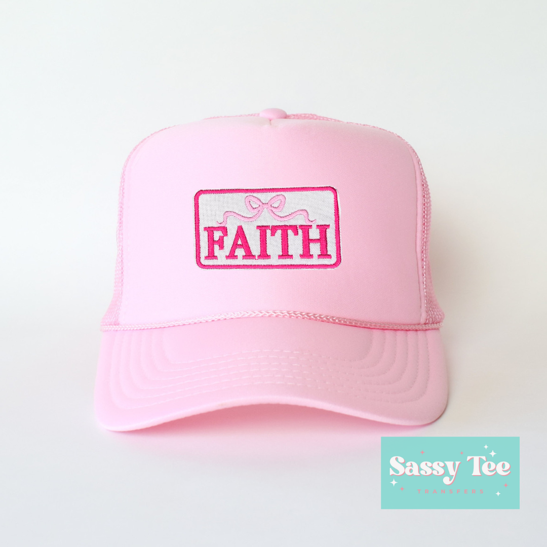 FAITH PINK BOW Hat Patch