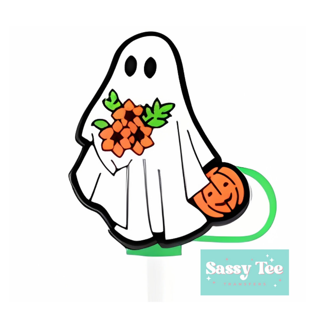 GHOST FLOWER PUMPKIN Straw Topper Two Size options *Restocked