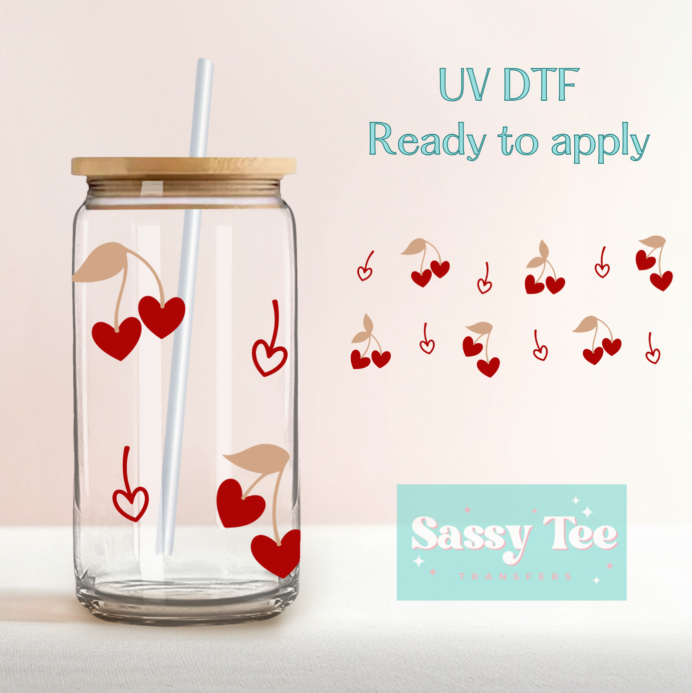 CHERRY HEARTS UV DTF CUP WRAP