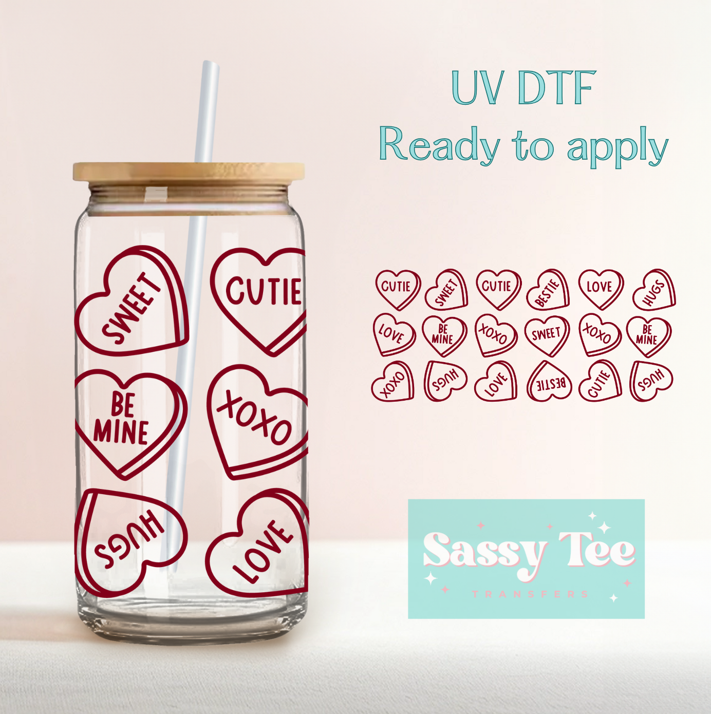 RED CANDY HEARTS UV DTF CUP WRAP
