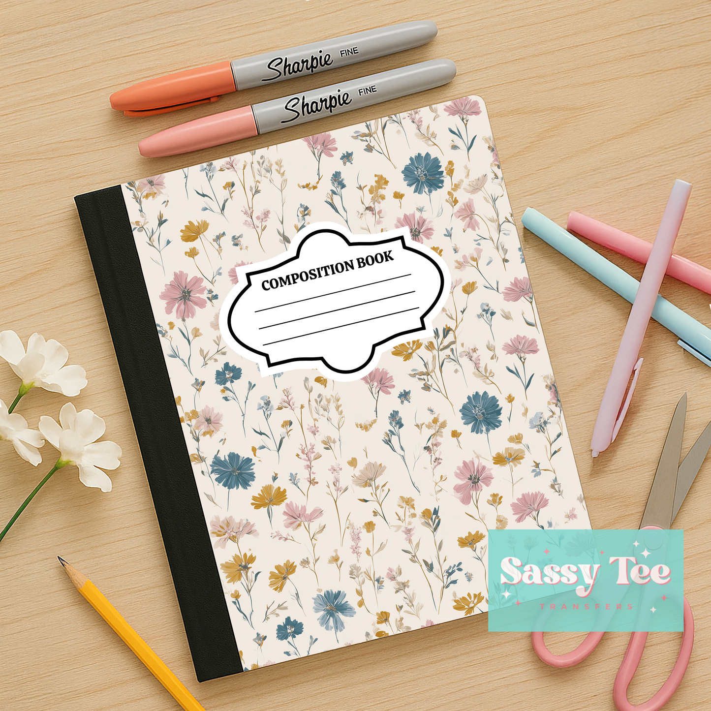 FLORAL BEIGE WILDFLOWERS Peel + Stick Notebook Cover SET