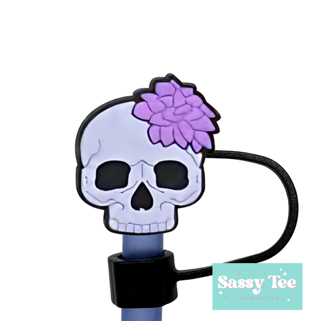 SKULL PURPLE SPOOKY STRAW TOPPER 10mm Large *Now two size options*