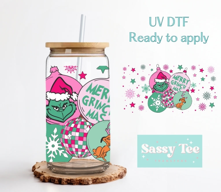 PINK MERRY GRINCHMAS UV DTF Cup wrap **Preorder Restock Ships in Est. 5-10 biz days**