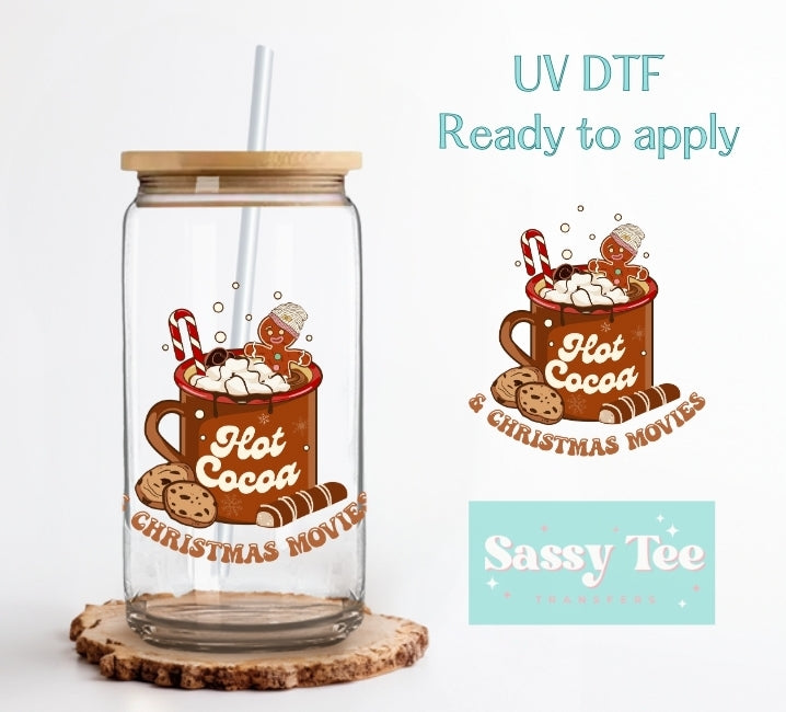HOT COCOA CHRISTMAS MOVIES - UV DTF CUP DECAL **Preorder Restock Ships in 5-10 biz days**