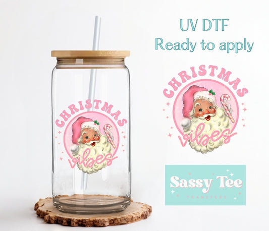 PINK CHRISTMAS VIBES SANTA - UV DTF Cup Decal **Preorder Restock Ships in Est. 5-10 biz days**