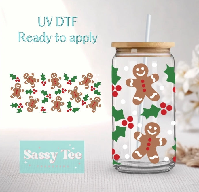 GINGERBREAD MAN MISTLETOE - UV DTF Cup wrap *Restocked