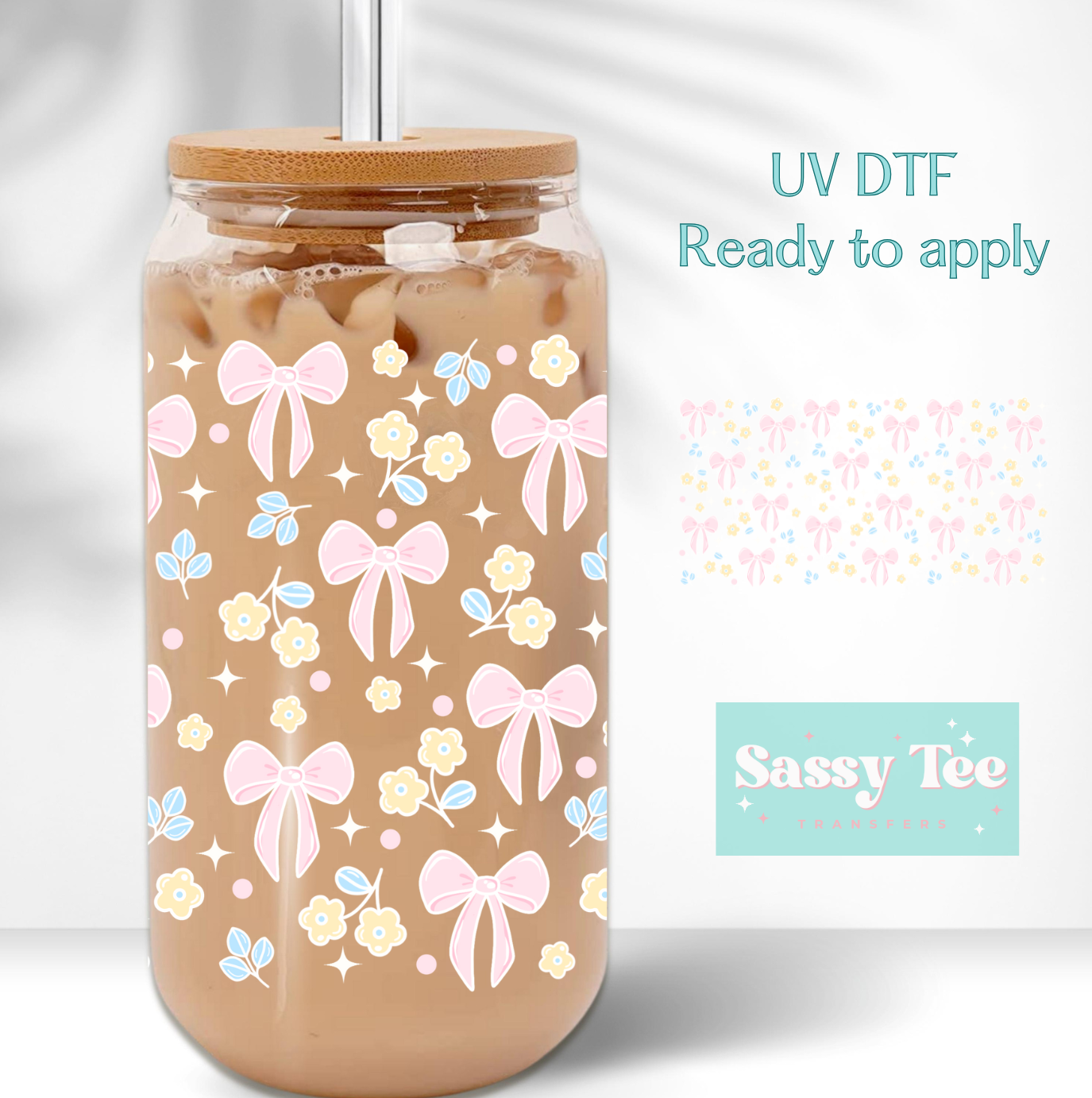 SPRING BOW FLOWERS COQUETTE PASTEL UV DTF CUP WRAP **Preorder Ships in 5-10 biz days**