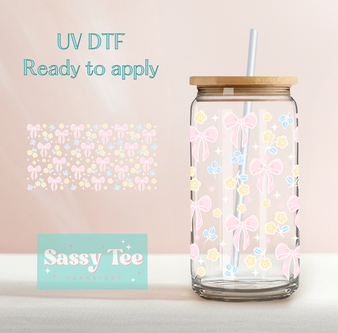 SPRING BOW FLOWERS COQUETTE PASTEL UV DTF CUP WRAP **Preorder Ships in 5-10 biz days**
