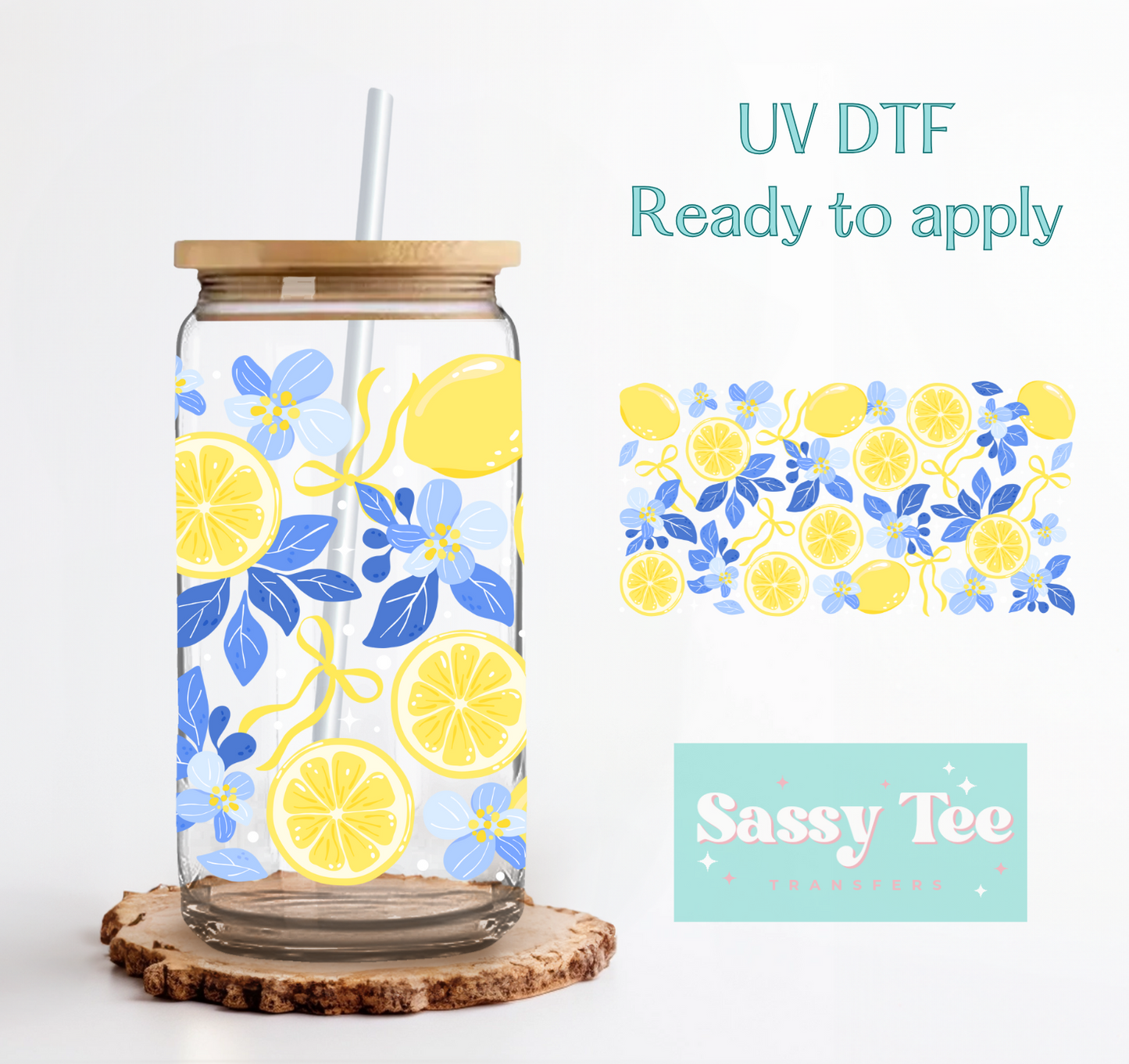 LEMON BLUE COQUETTE UV DTF CUP WRAP **Preorder Ships in 5-10 biz days**