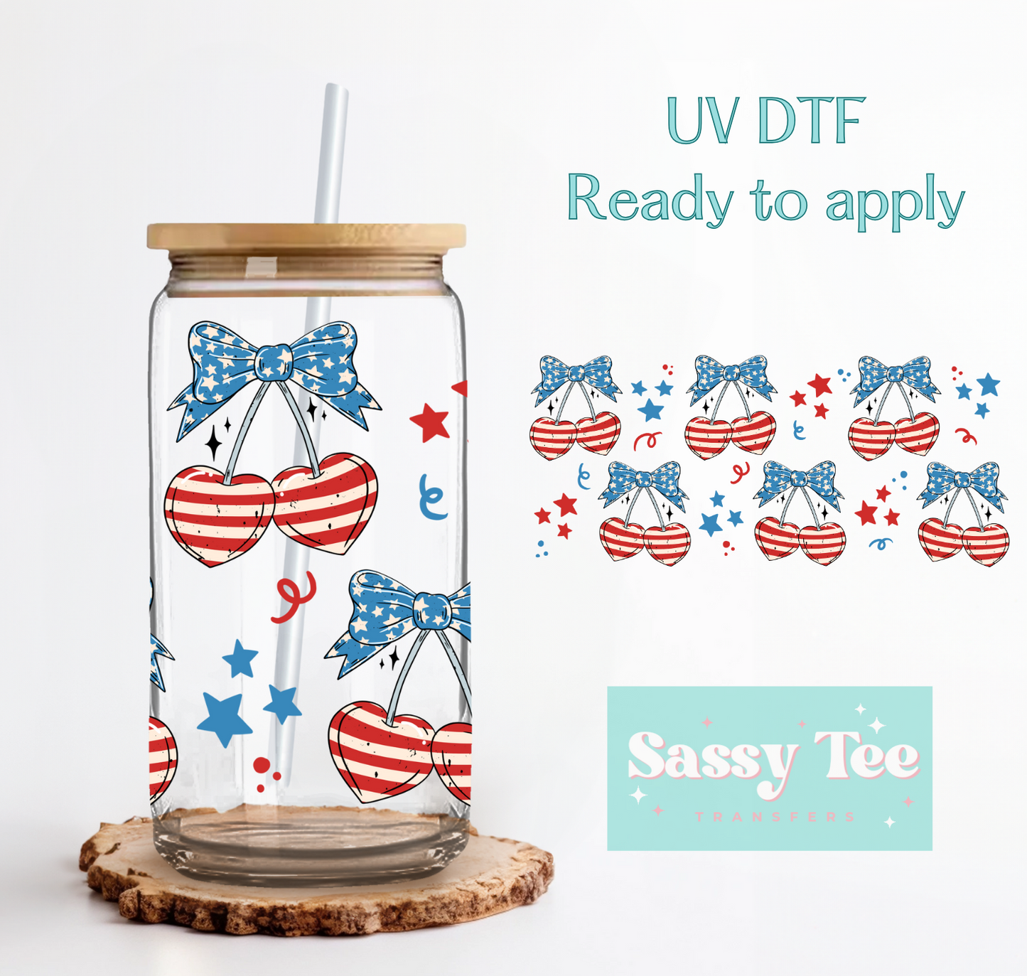 USA VINTAGE CHERRY UV DTF CUP WRAP
