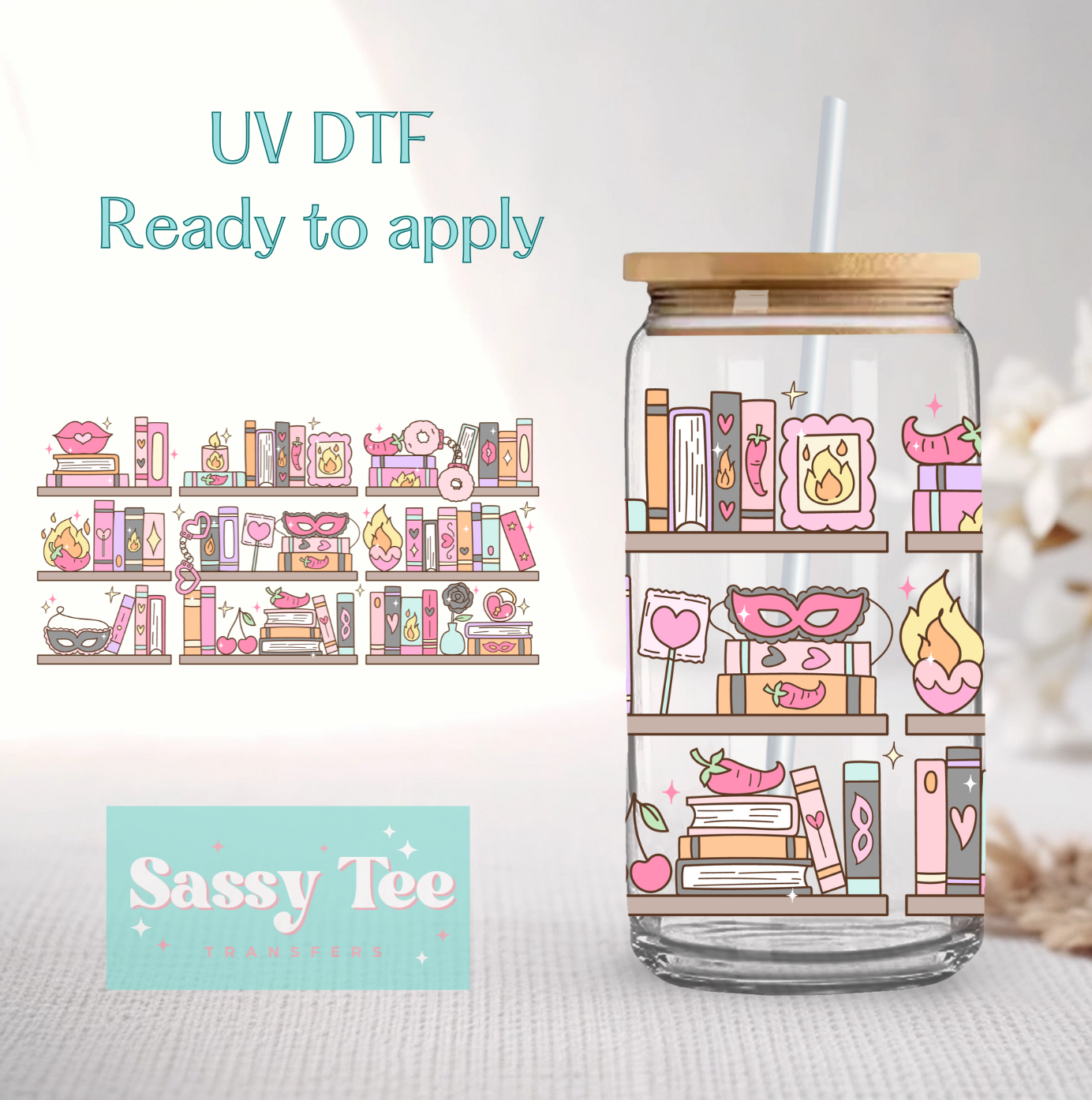 PINK SMUT SPICY BOOKSHELF UV DTF CUP WRAP **Preorder/Restock Ships in 5-10 biz days**