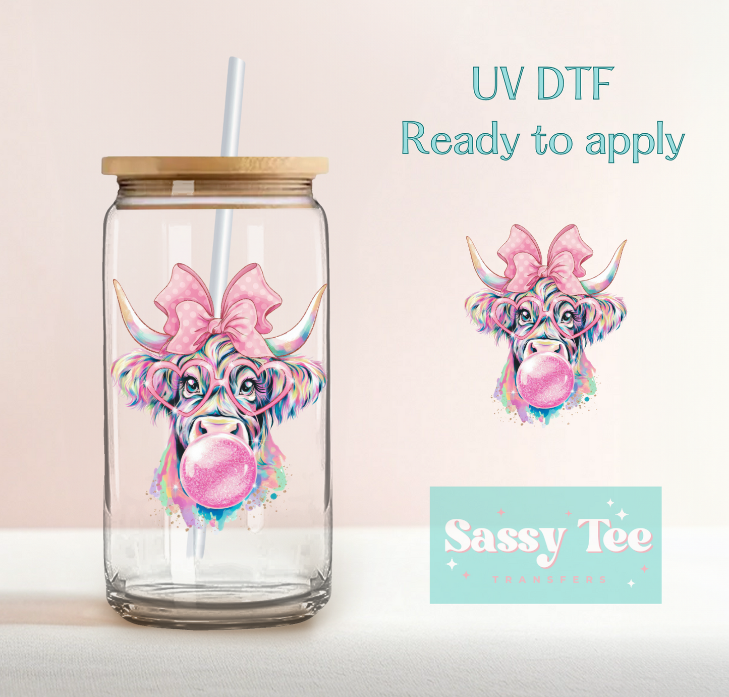 HIGHLAND COW BUBBLEGUM UV DTF CUP DECAL **Preorder Ships in 5-10 biz days**