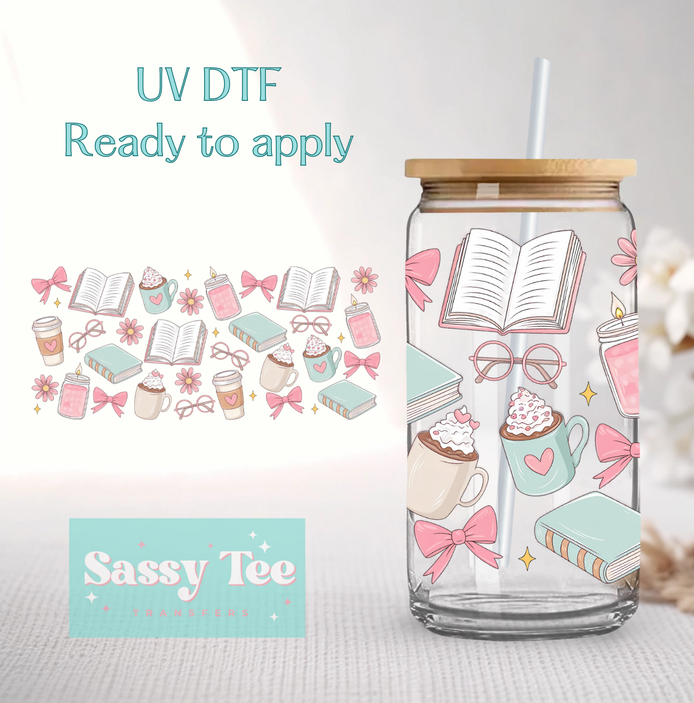 COZY BOOKS HOT COCOA UV DTF CUP WRAP **Restock Preorder Ships in 5-10 biz days**
