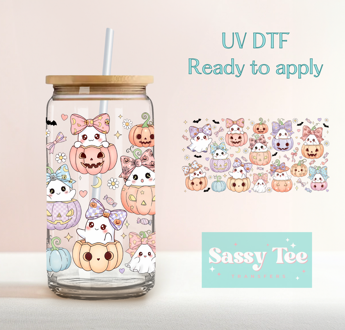 CUTE GHOST PUMPKINS UV DTF CUP WRAP **Restock Preorder Ships in 5-10 biz days**