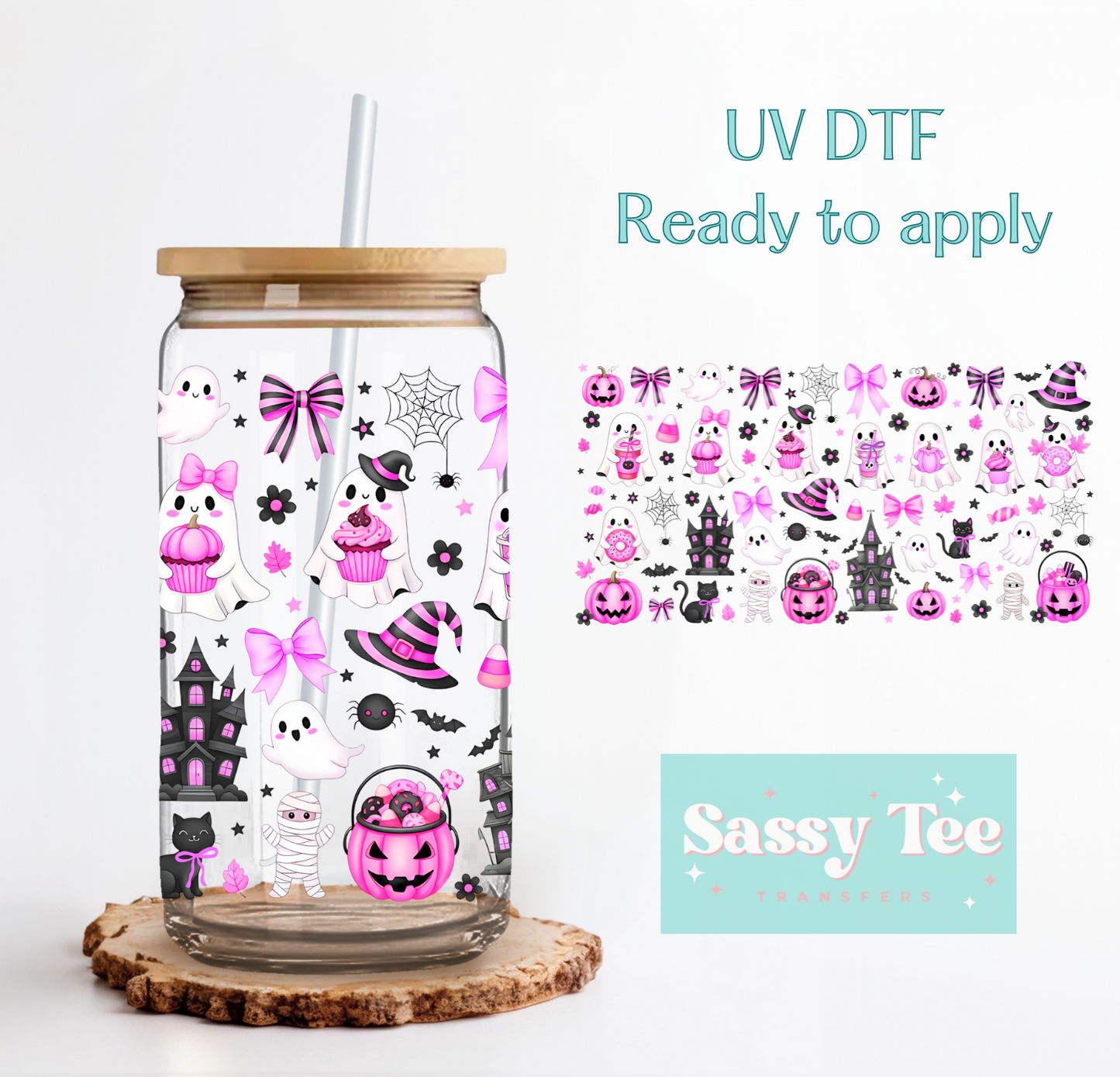 PINK BLACK SPOOKY HALLOWEEN UV DTF CUP WRAP **Restock Preorder Ships in 5-10 biz days**