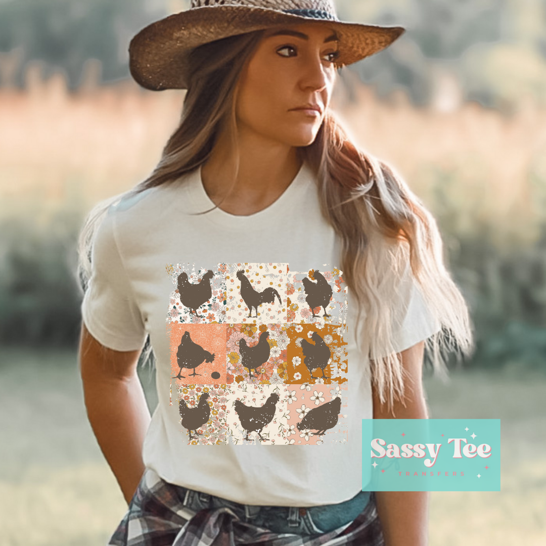 CHICKENS FLORAL VINTAGE - Restocked