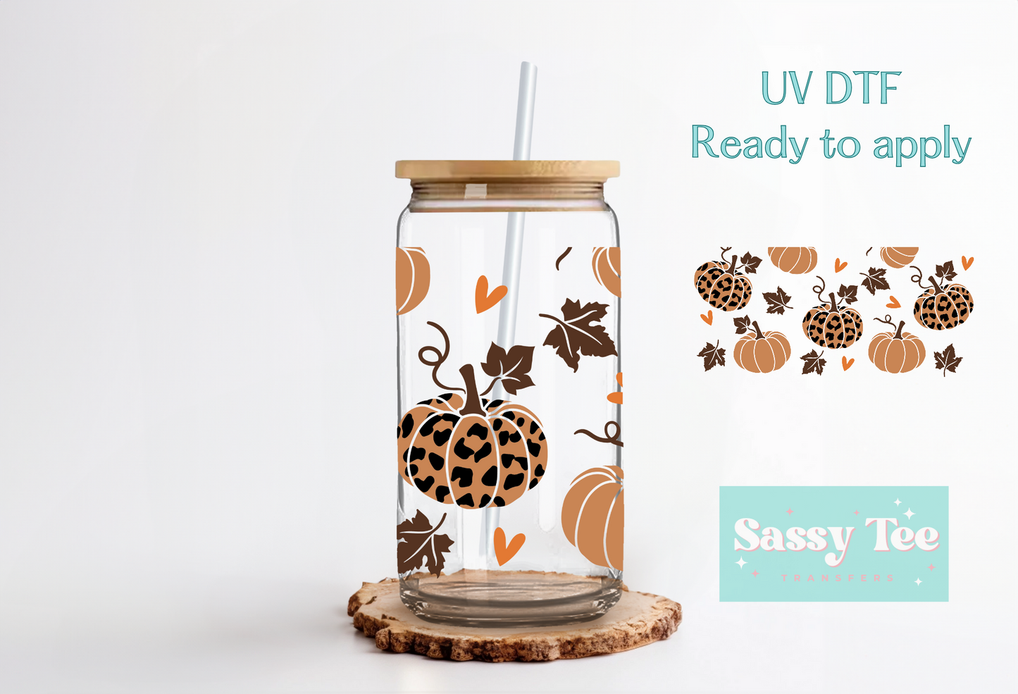FALL PUMPKIN LEAVES LEOPARD UV DTF CUP WRAP *Restocked