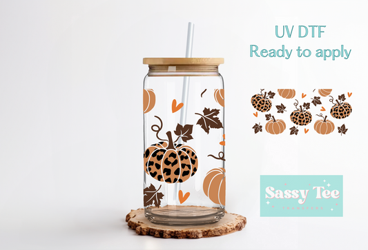 FALL PUMPKIN LEAVES LEOPARD UV DTF CUP WRAP *Restocked