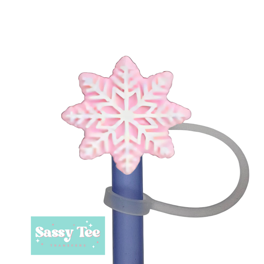 PINK SNOWFLAKE STRAW TOPPER Two size options