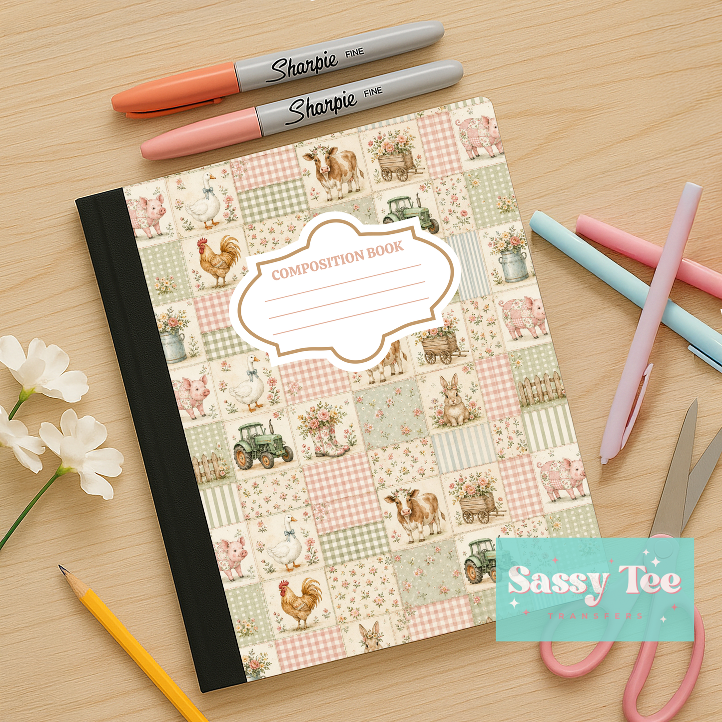 FARM LIFE PLAID PATCHWORK Peel + Stick Notebook Cover SET